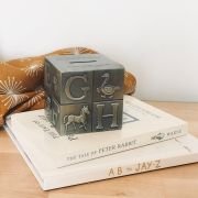 Engraved Pewter Alphabet Cube Money Box