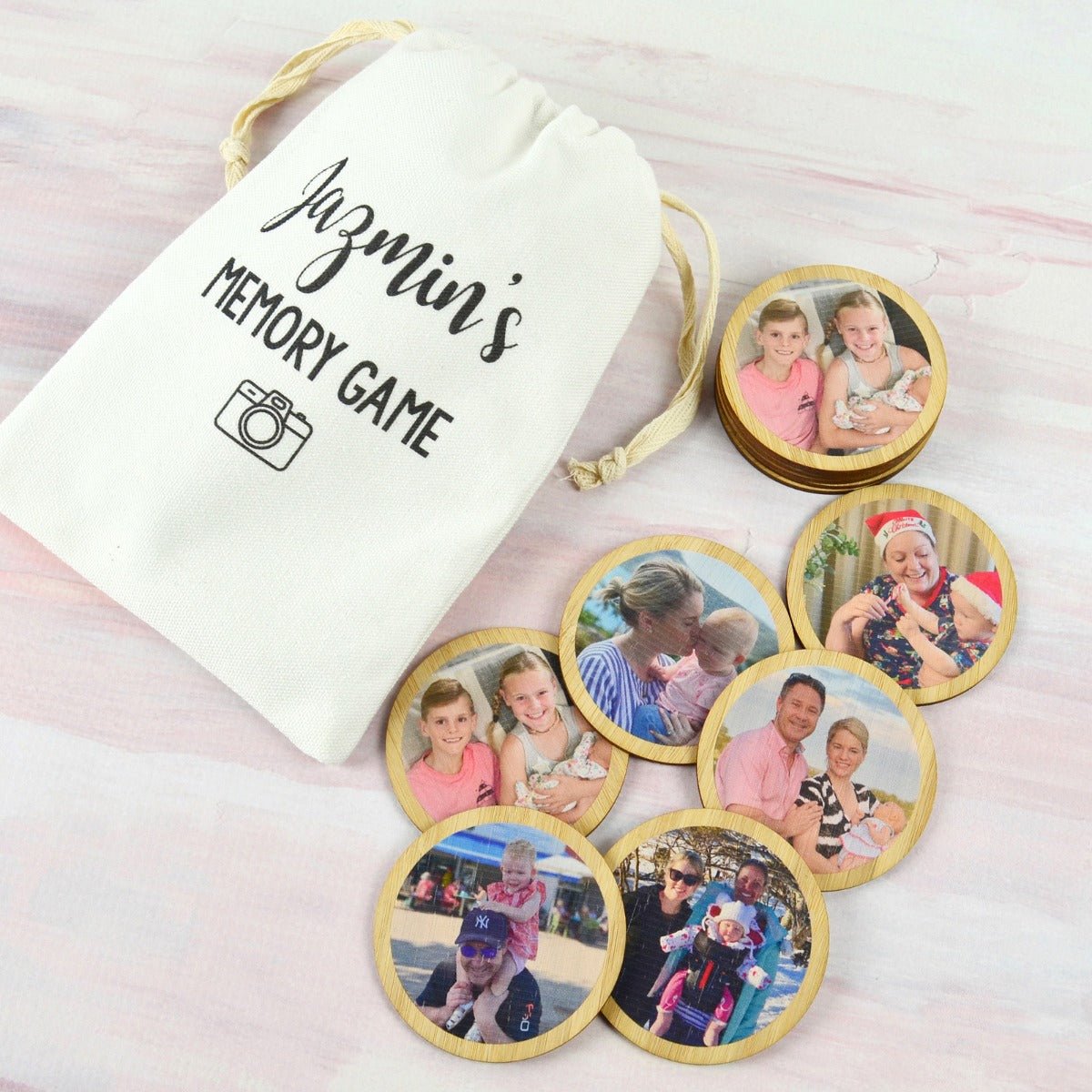 Wooden Photo Memory Game with Personalised Gift Bag