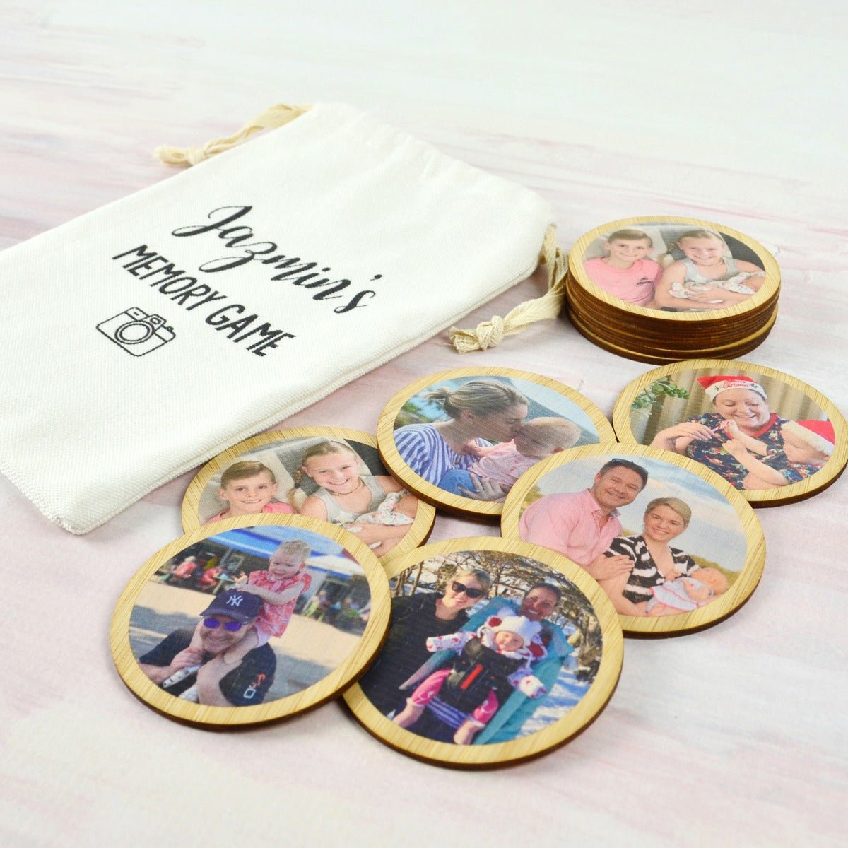 Wooden Photo Memory Game with Personalised Gift Bag