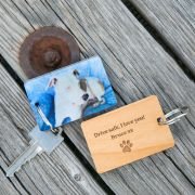 Pet Photo Print Keyring with Engraved Wooden Message Plaque