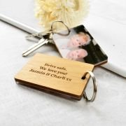 Photo Print Keyring with Engraved Wooden Message Plaque