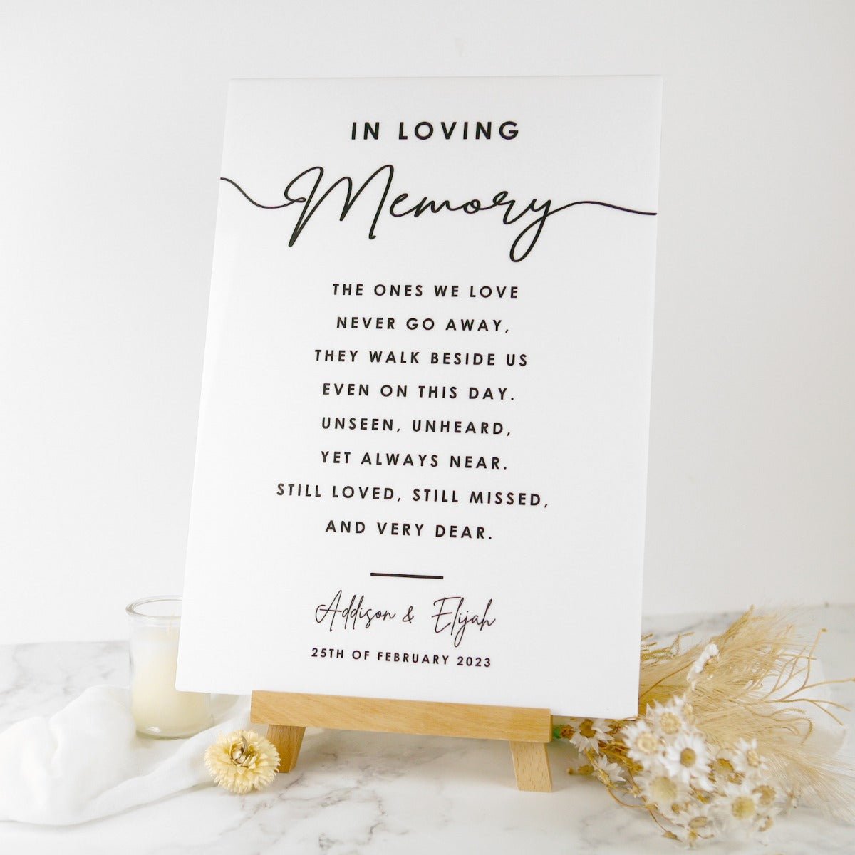 In Loving Memory A3 Printed Acrylic Wedding Sign