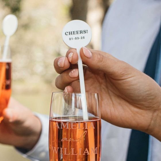 Printed White Acrylic Wedding Drink Stirrers