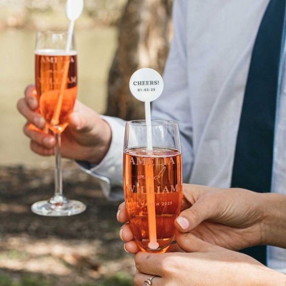 Printed White Acrylic Wedding Drink Stirrers