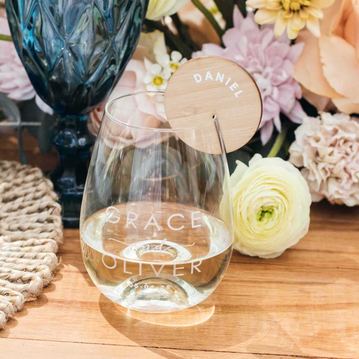 Printed Round Bamboo Place Cards for Glassware