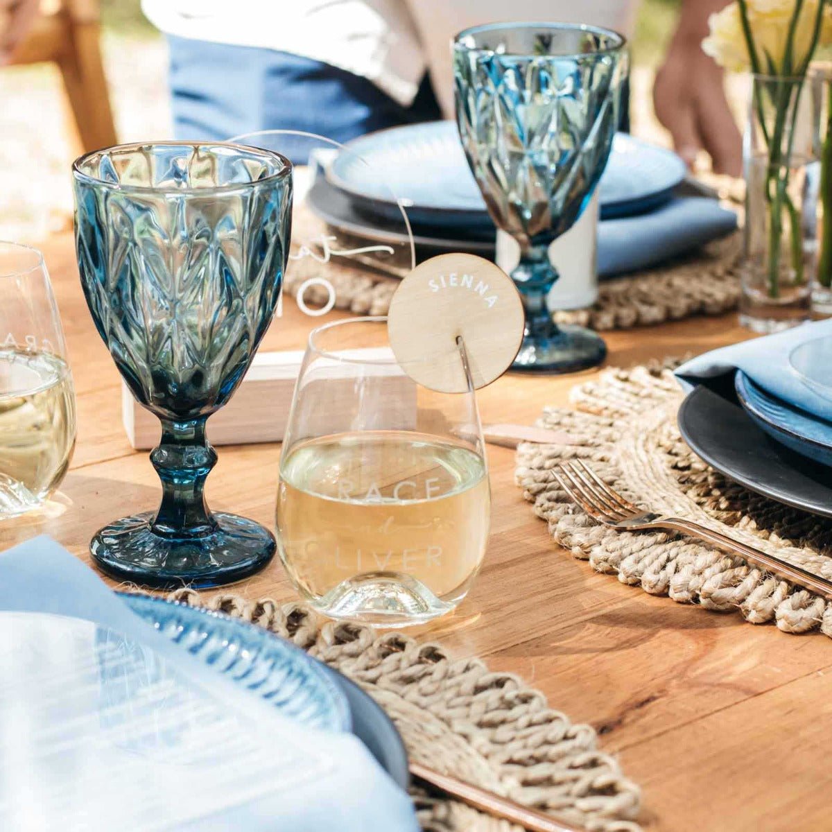 Printed Round Bamboo Place Cards for Glassware