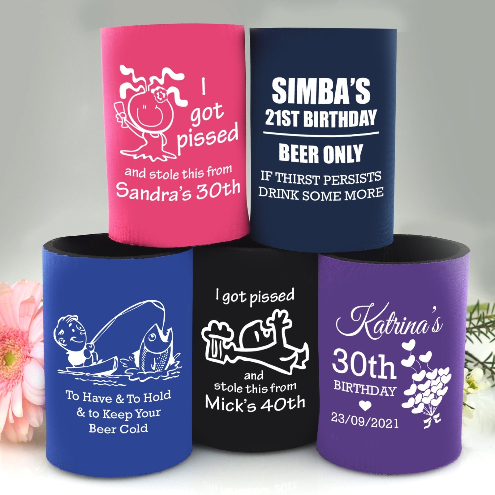 Birthday Stubby Holders – 1 Colour Print