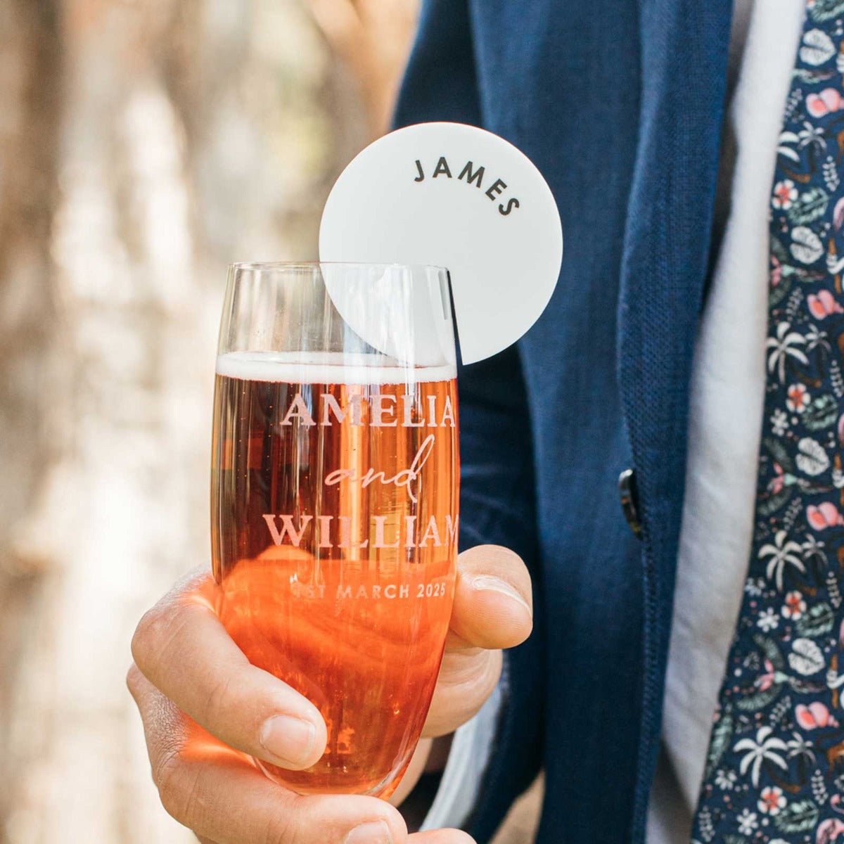 Printed Round White Acrylic Place Cards for Glassware