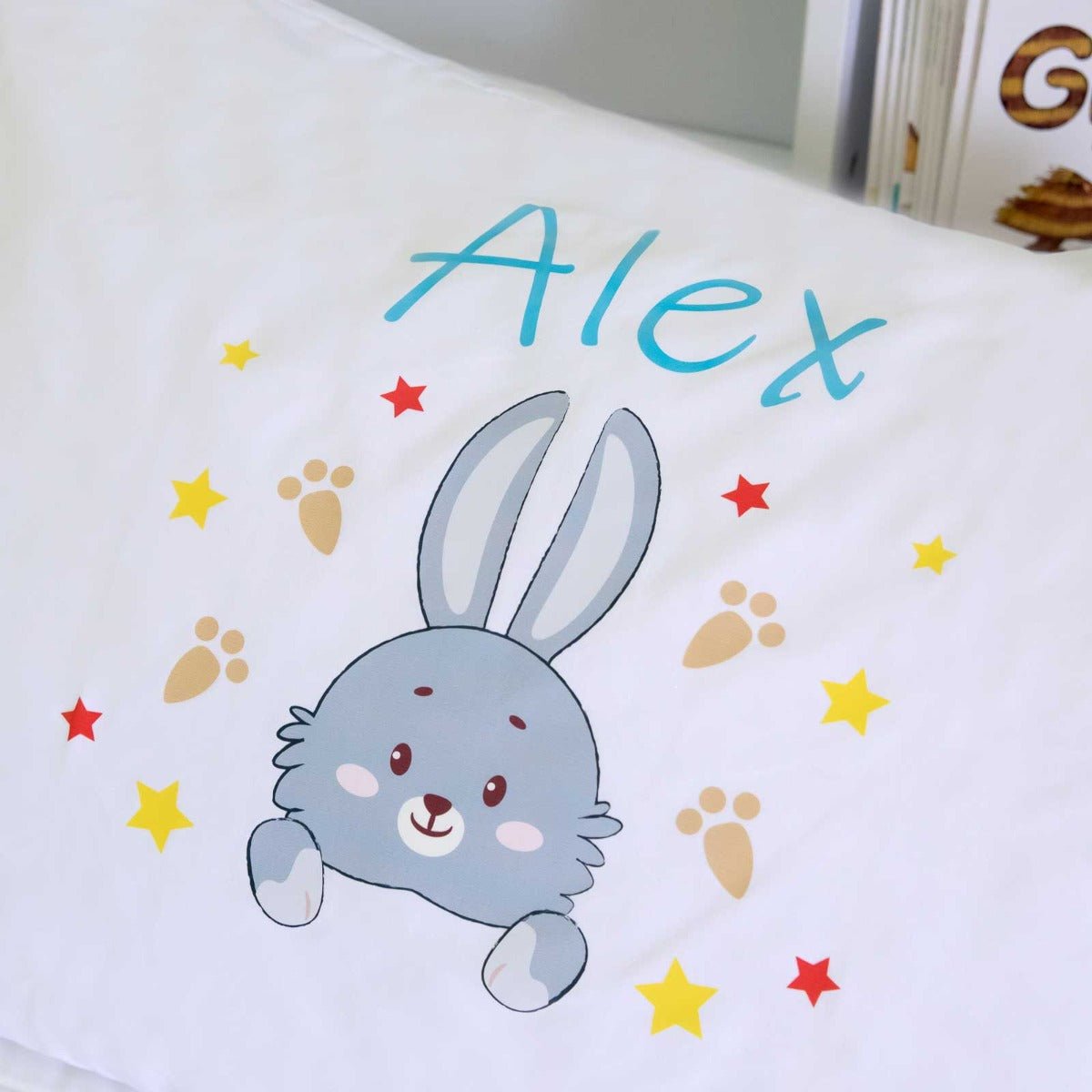 Printed White PolyCotton Bunny Rabbit Kids Pillowcase