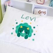 Printed White PolyCotton Dinosaur Kids Pillowcase