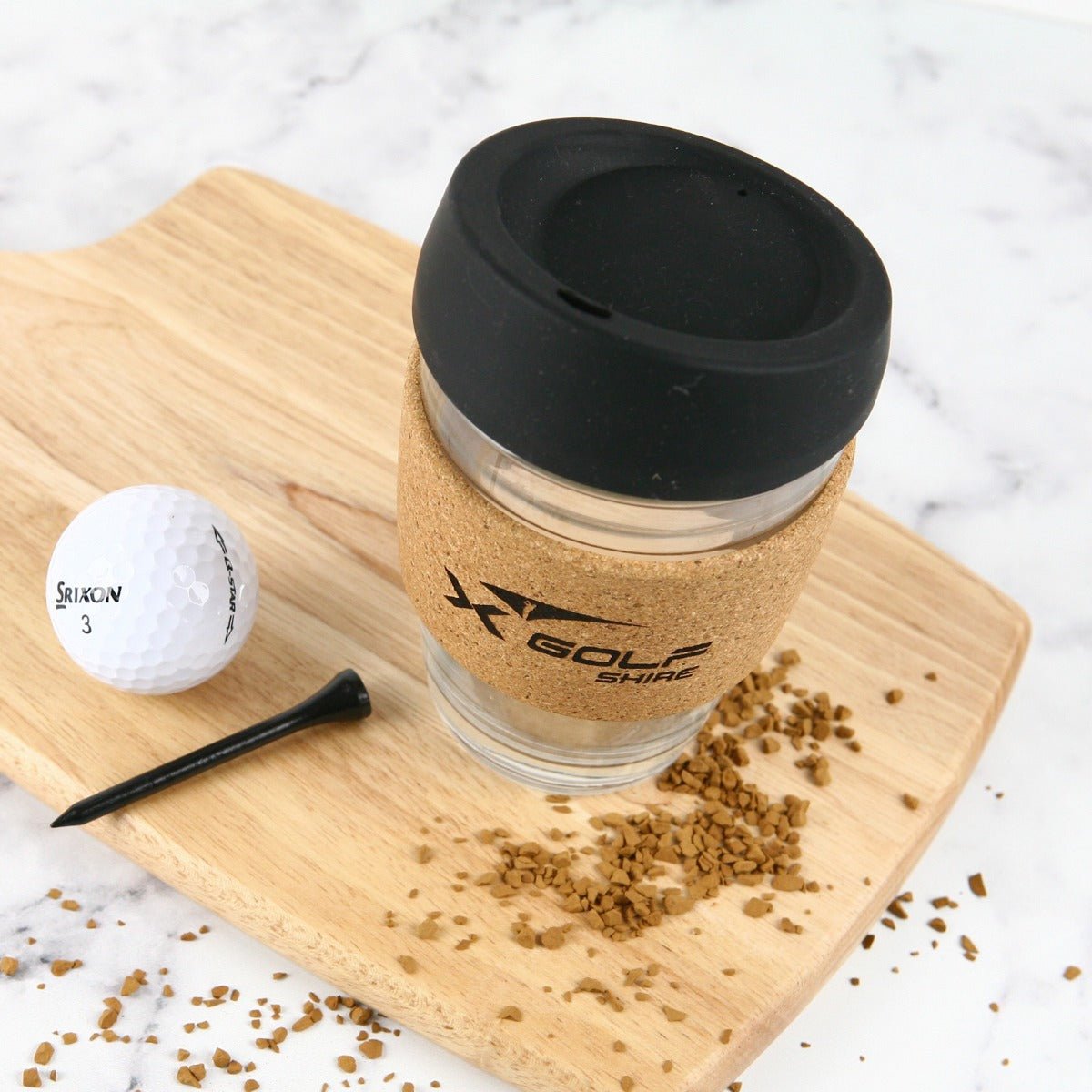 Engraved Promotional Cork Band Reusable Glass Coffee Keep Cup