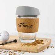 Engraved Promotional Cork Band Reusable Glass Coffee Keep Cup