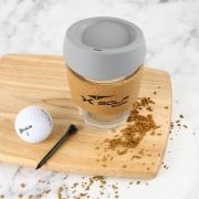 Engraved Promotional Cork Band Reusable Glass Coffee Keep Cup