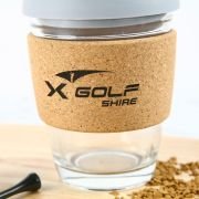 Engraved Promotional Cork Band Reusable Glass Coffee Keep Cup
