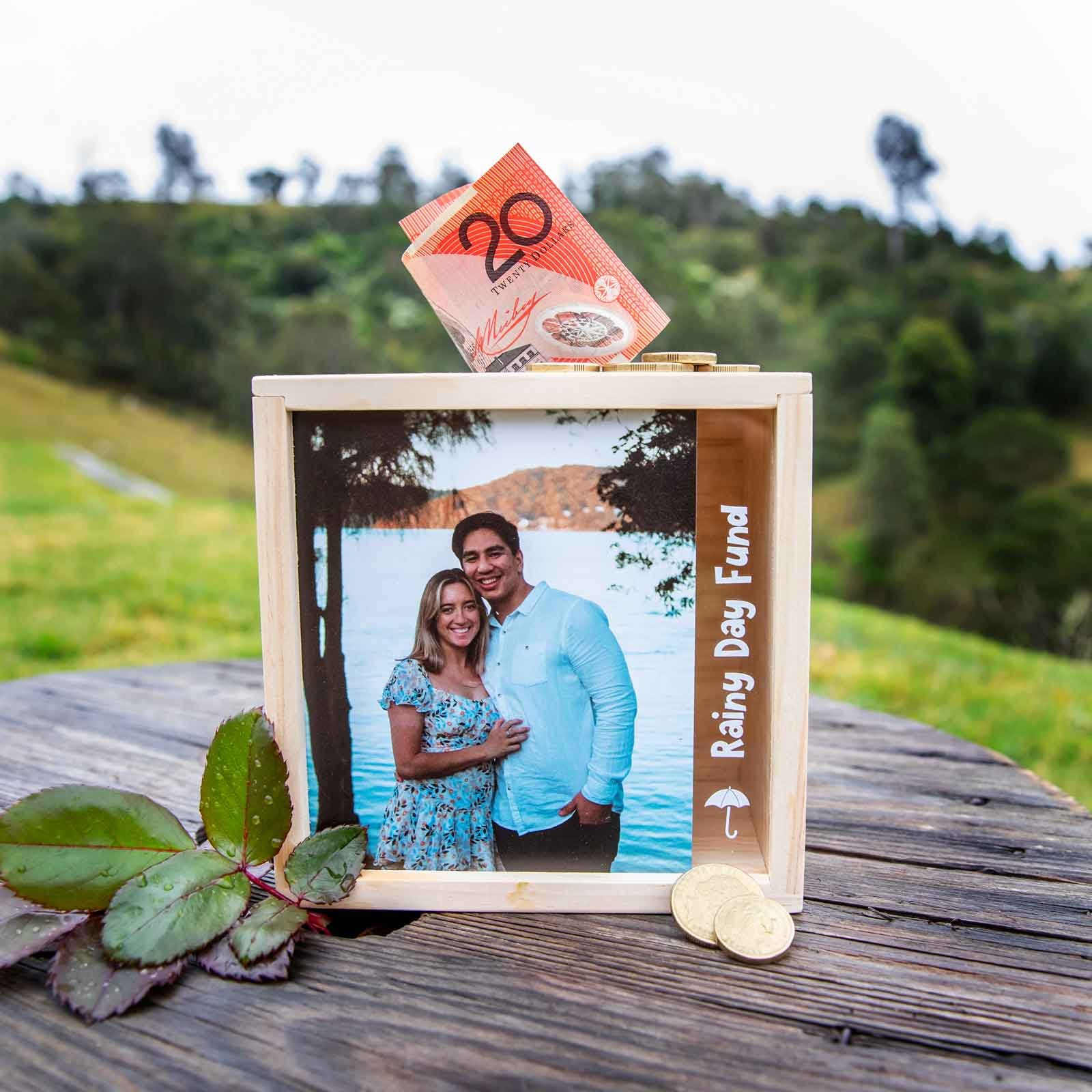 Photo Printed Rainy Day Fund Wooden Money Box