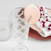 Round Rose Gold Mirror Acrylic Wedding Place Cards for Glassware