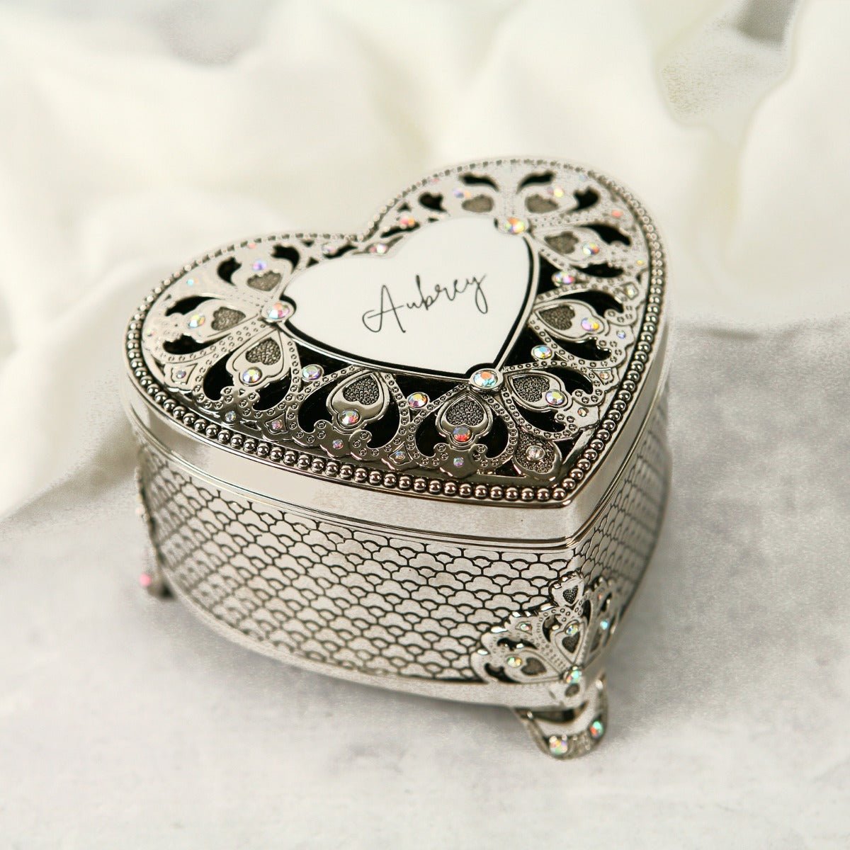 Engraved Silver Heart Jewellery Keepsake Box