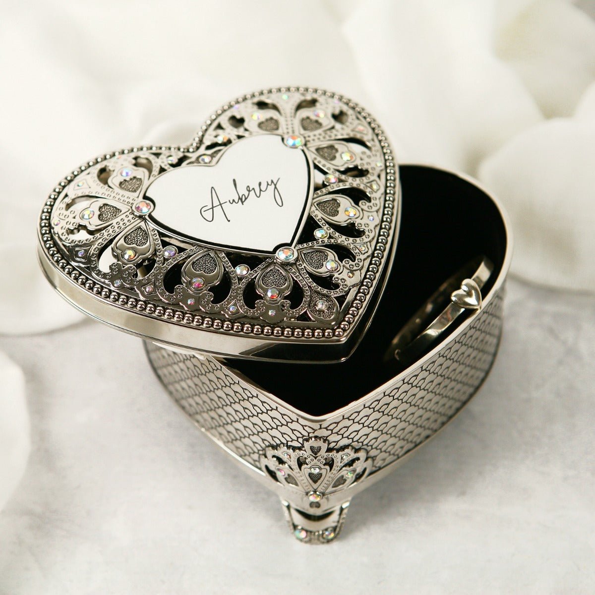 Engraved Silver Heart Jewellery Keepsake Box