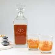 Engraved Birthday Deluxe Square Whiskey Decanter PLUS 2 Scotch Glasses