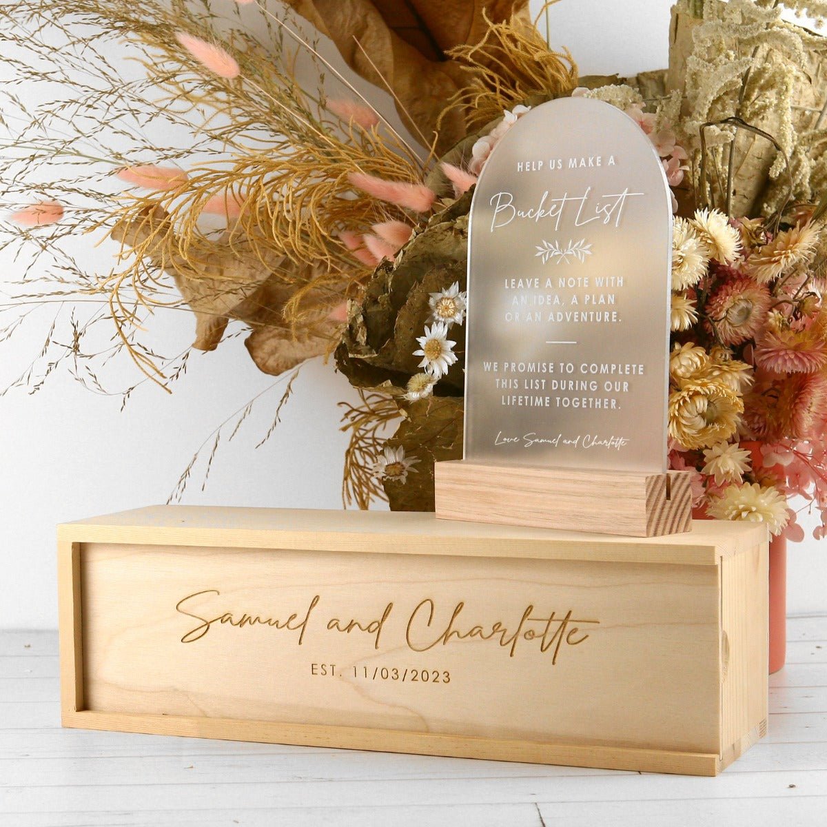 Engraved Bucket List Sign with Wooden Keepsake Box