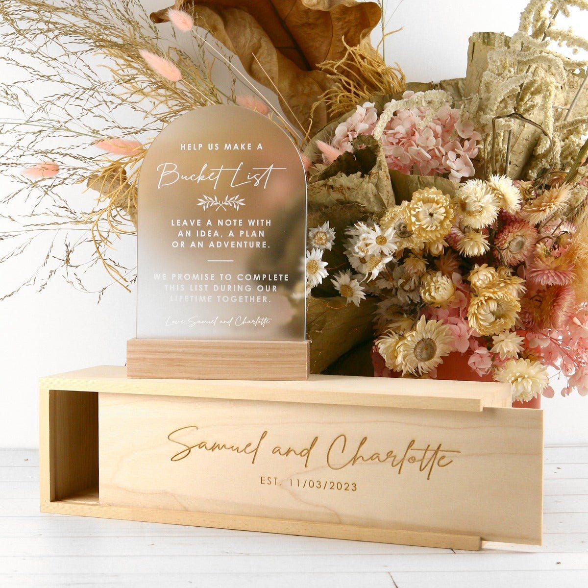 Engraved Bucket List Sign with Wooden Keepsake Box