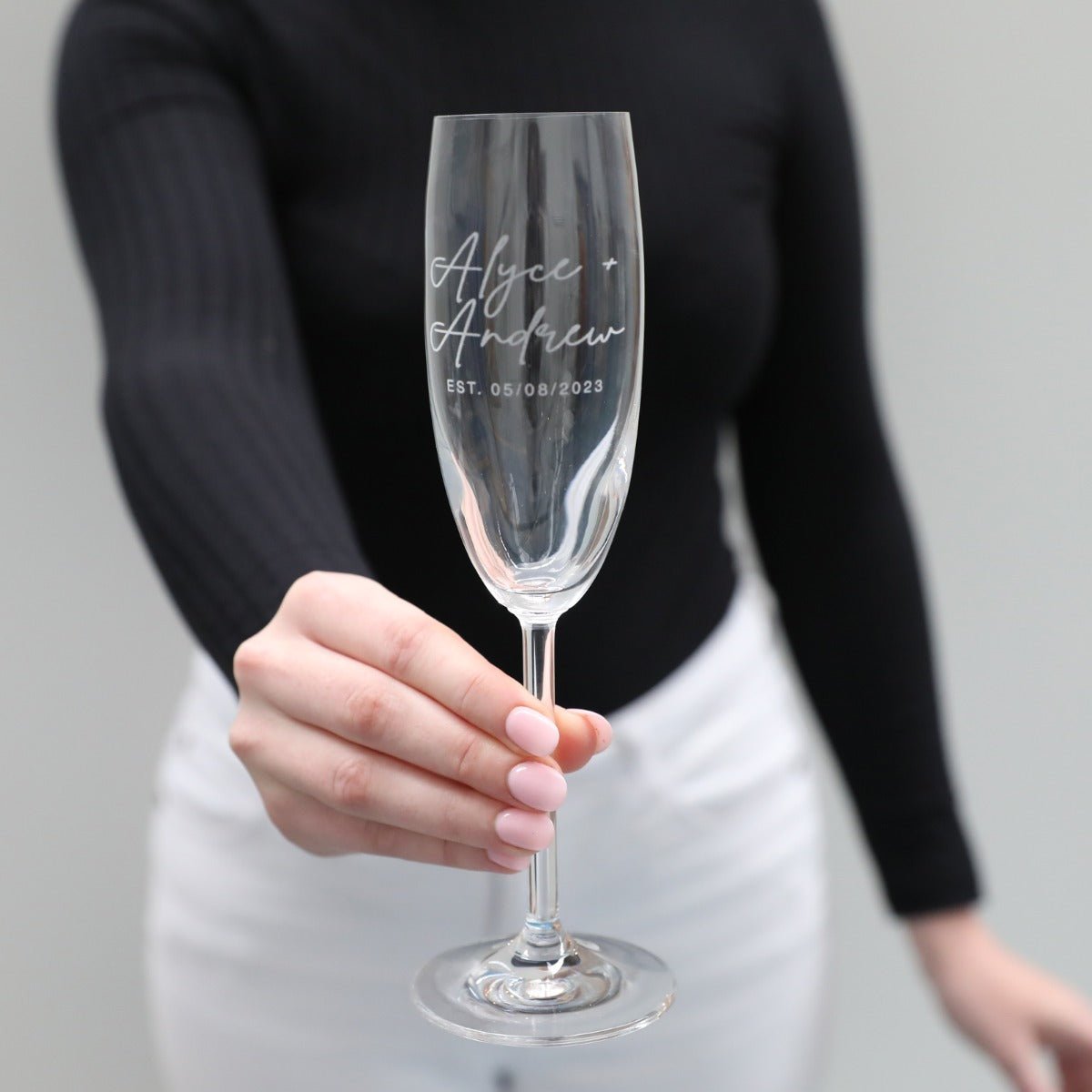 Engraved Wedding Script Series Champagne Glass