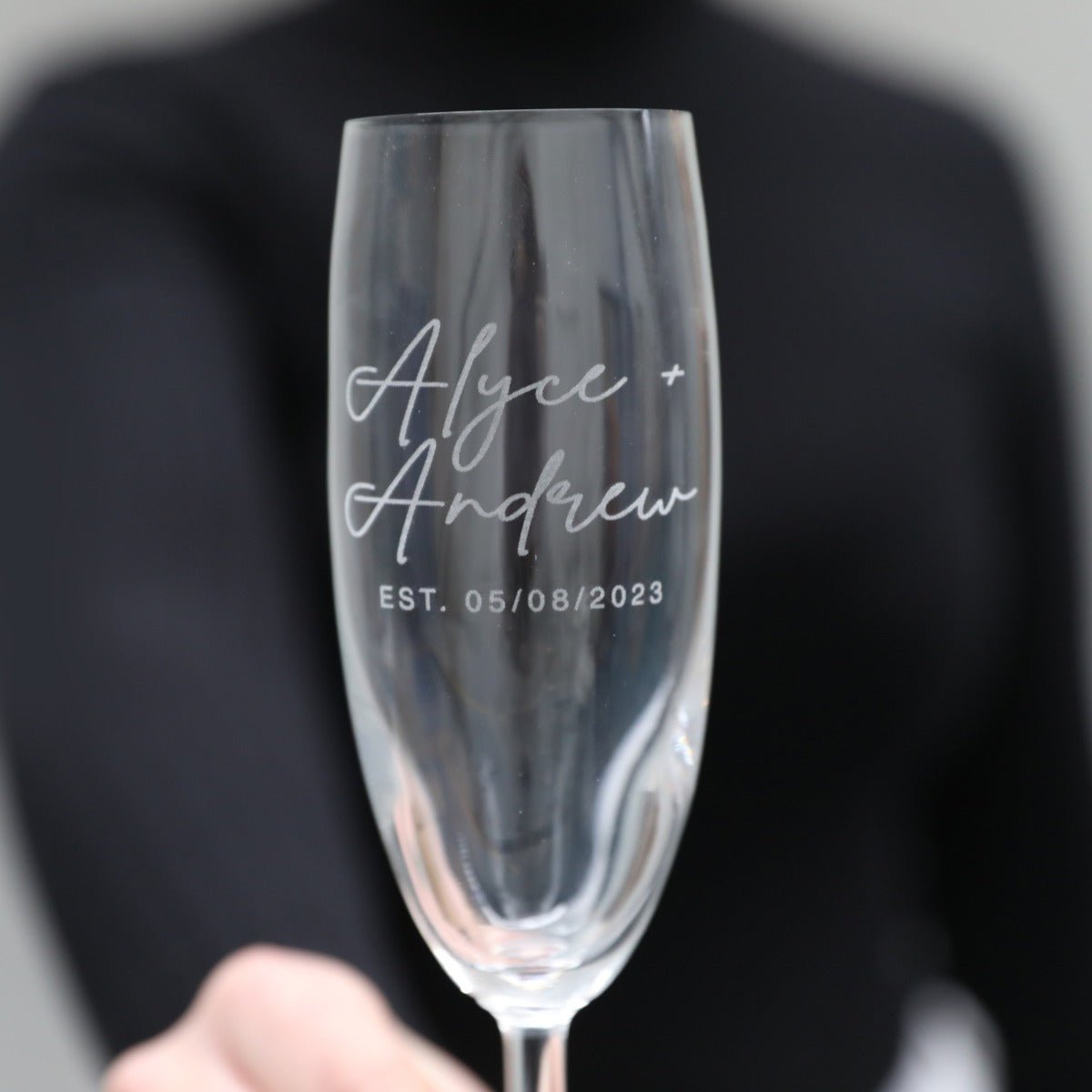 Engraved Wedding Script Series Champagne Glass