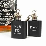 Engraved Black Mini Hip Flask Keyring Wedding Favour