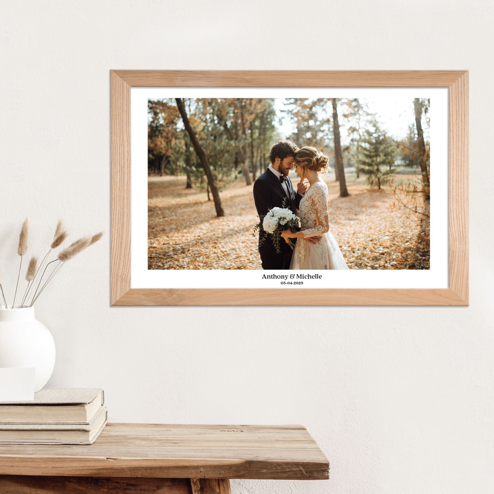 Wall Hanging Acrylic Engagement Wedding Photo Print in Wooden Frame