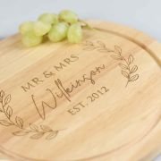 Engraved Wedding Round Wooden Cheese Board