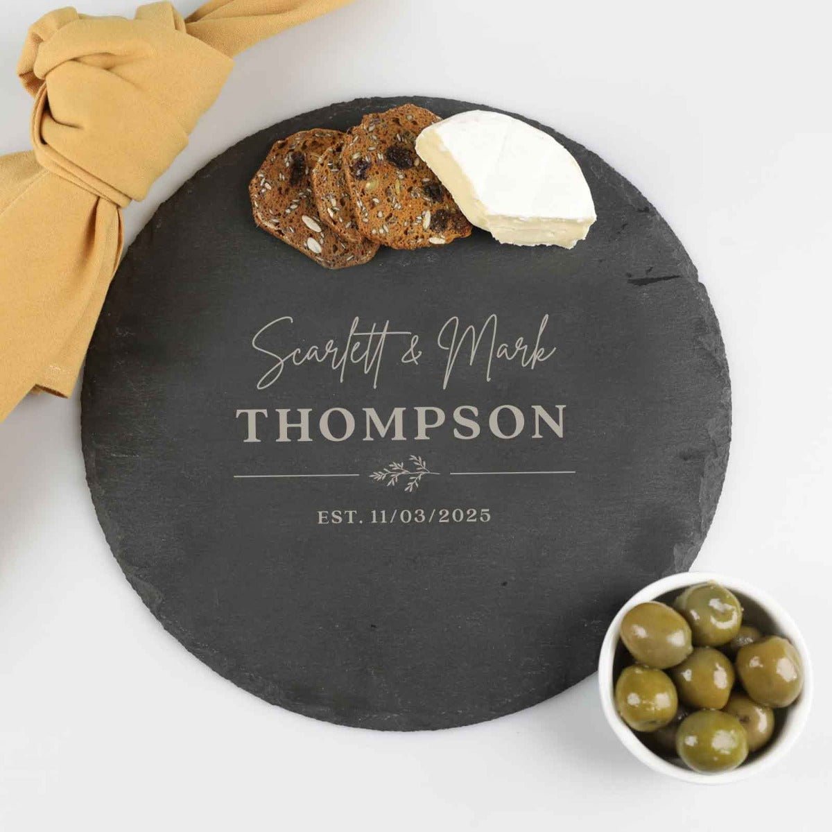 Engraved Round Wedding Slate Cheese Board