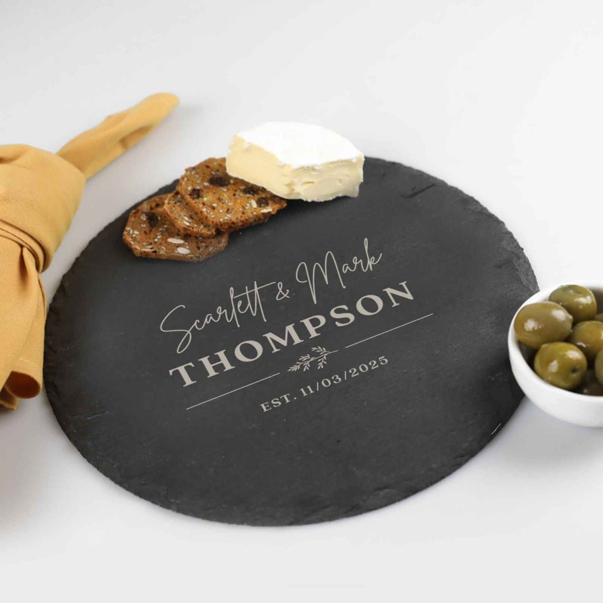 Engraved Round Wedding Slate Cheese Board