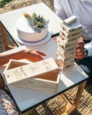 Engraved Wooden Tumbling Tower Wedding Guest Book