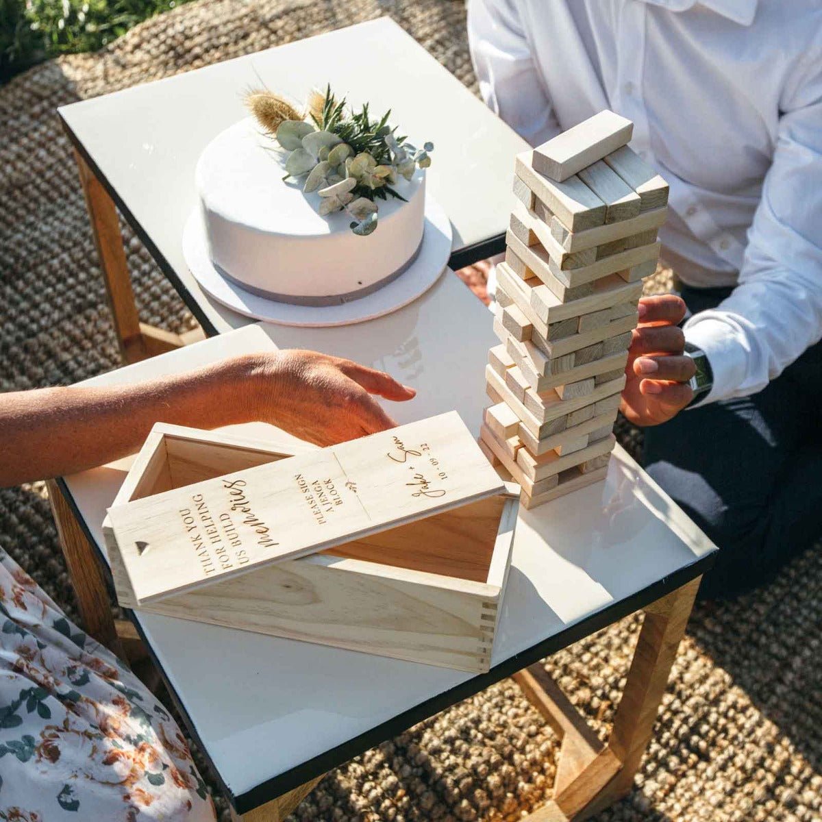 Engraved Wooden Tumbling Tower Wedding Guest Book