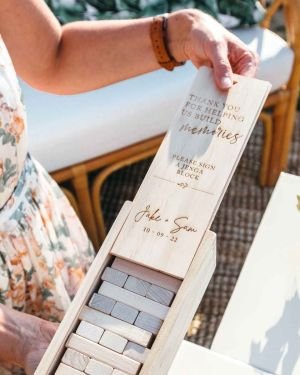 Engraved Wooden Tumbling Tower Wedding Guest Book