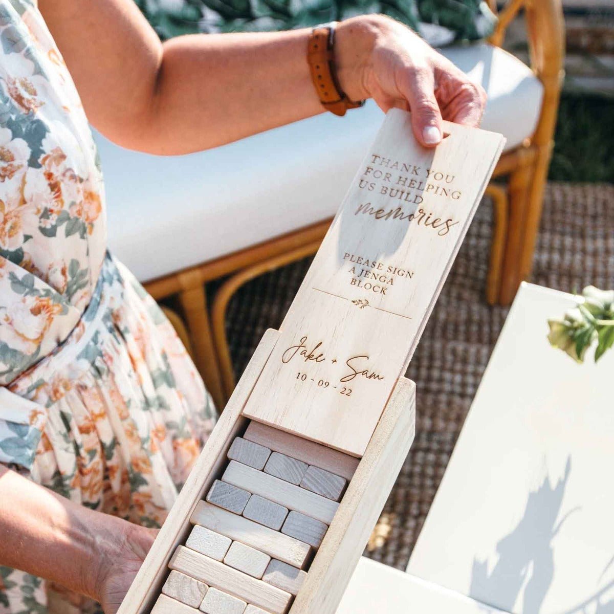 Engraved Wooden Tumbling Tower Wedding Guest Book
