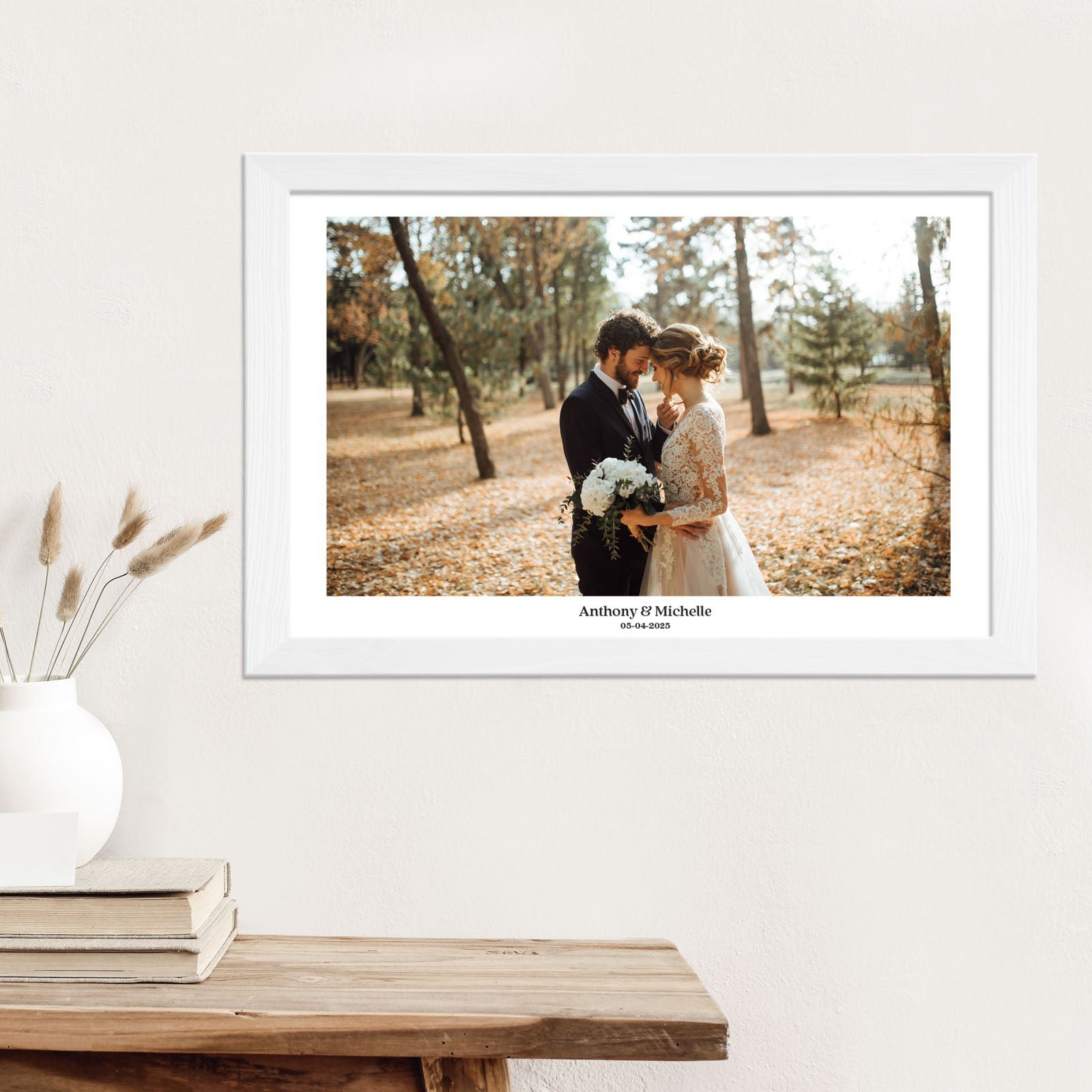 Wall Hanging Acrylic Engagement Wedding Photo Print in Wooden Frame