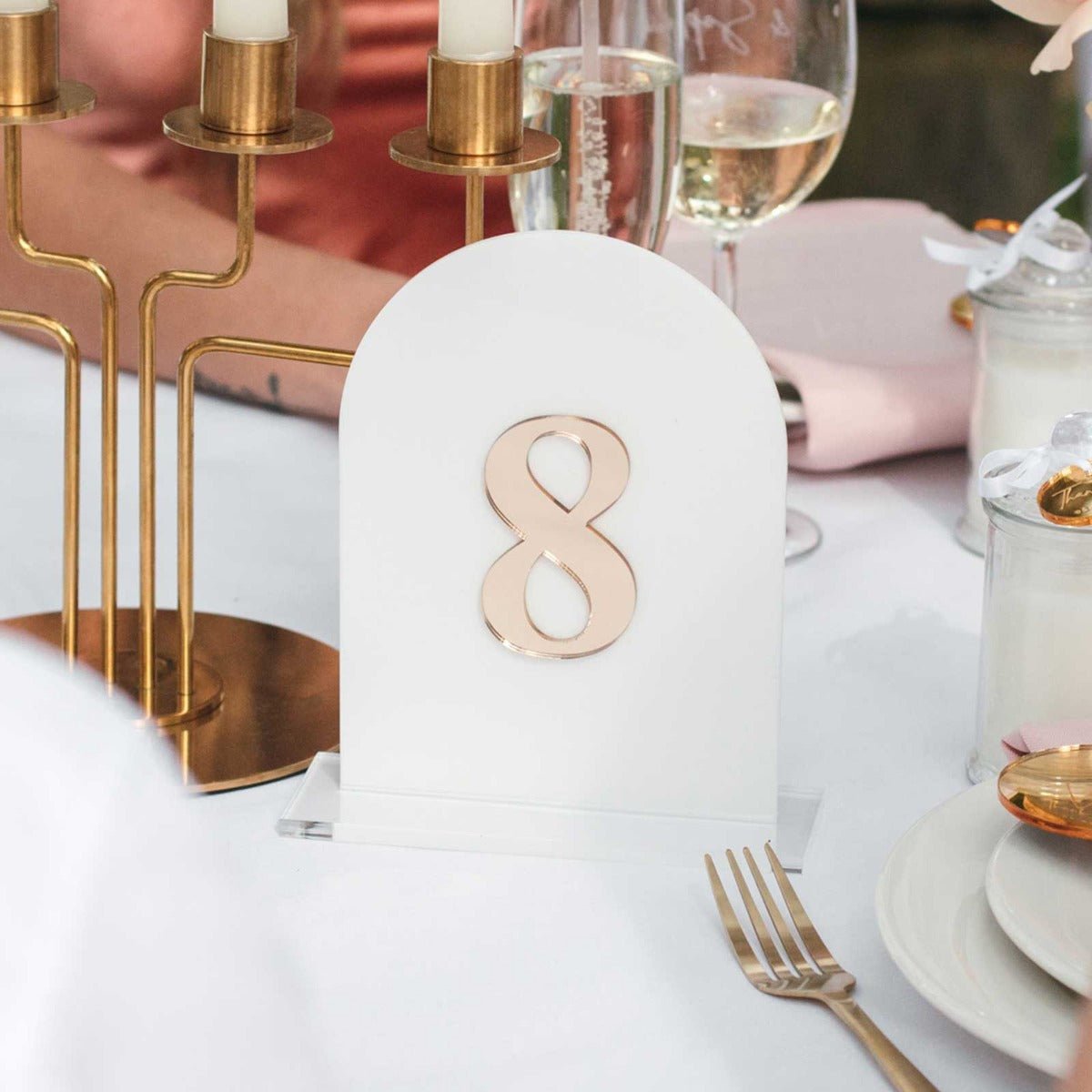 Laser Cut White Acrylic Wedding Table Number with Mirror Gold Number