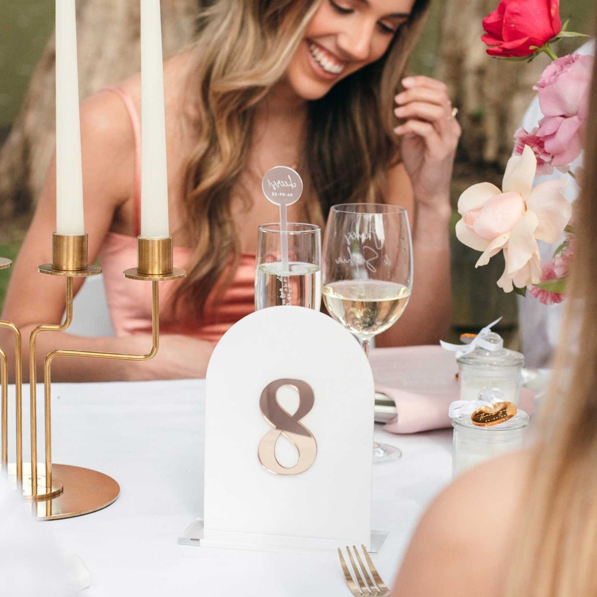 Laser Cut White Acrylic Wedding Table Number with Mirror Gold Number