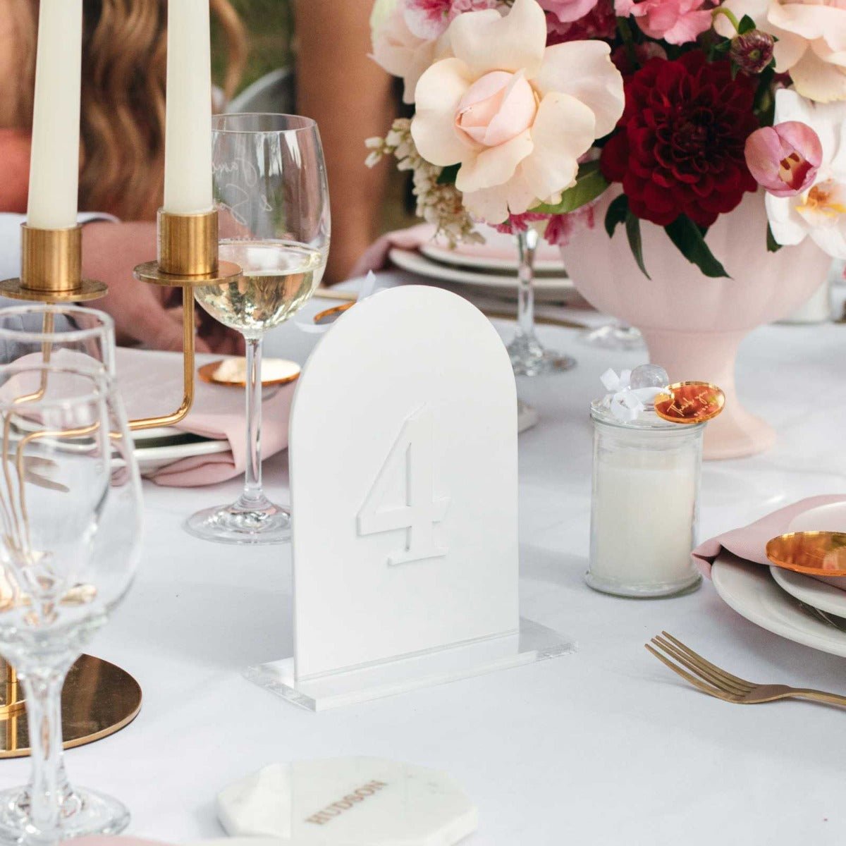 Laser Cut White Acrylic Wedding Table Number with White Number