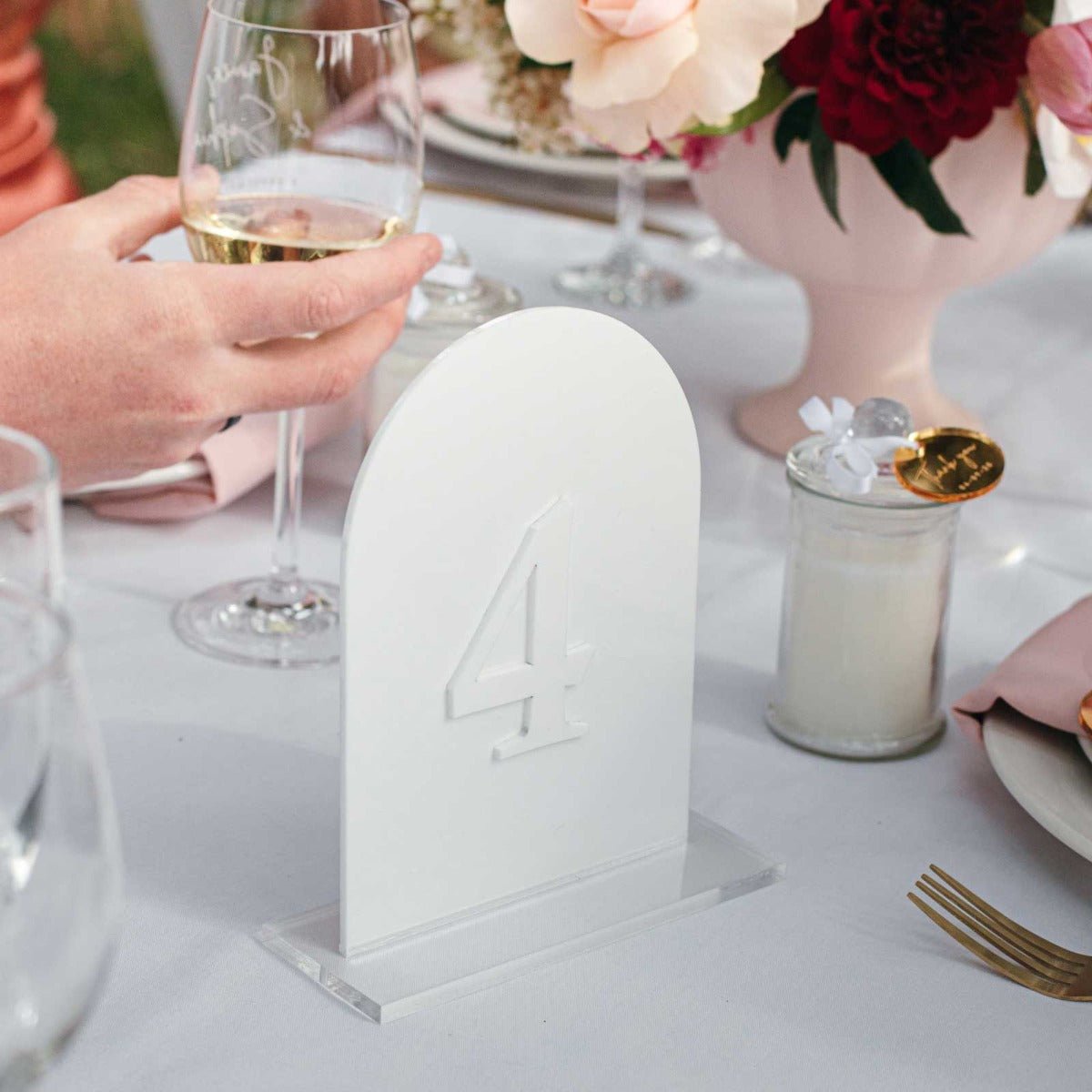 Laser Cut White Acrylic Wedding Table Number with White Number