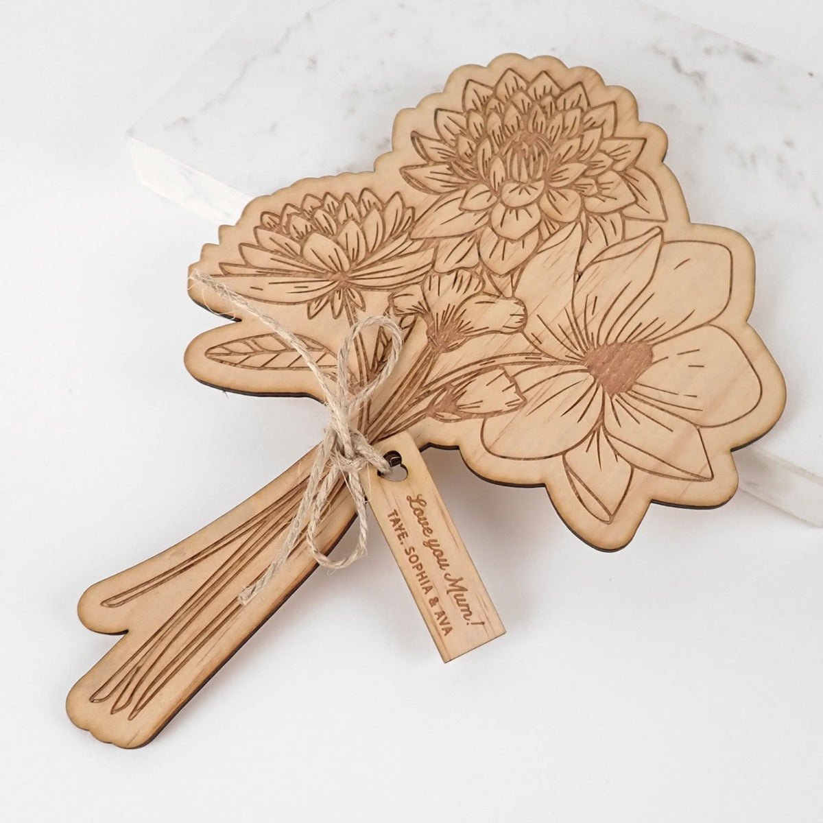 Engraved Wooden Flower Bouquet with Gift Tag