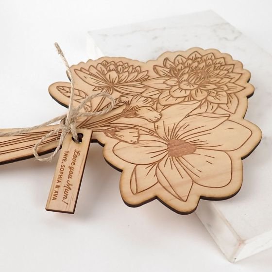 Engraved Wooden Flower Bouquet with Gift Tag