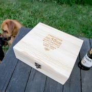 Engraved Birthday Wooden Gift Boxed Decanter. Scotch Glasses and Whiskey Stone Set