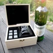 Engraved Birthday Wooden Gift Boxed Scotch Glass and Whiskey Stone Set