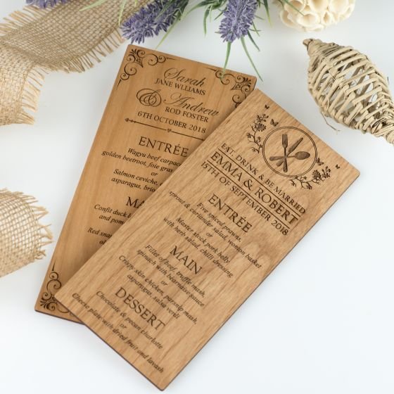 Engraved Wooden Wedding Menus
