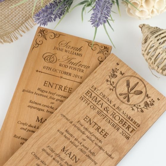 Engraved Wooden Wedding Menus