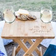 Engraved Birthday Bamboo Picnic Table with Engraved Wine Glasses