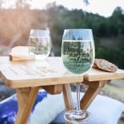 Engraved Birthday Bamboo Picnic Table with Engraved Wine Glasses
