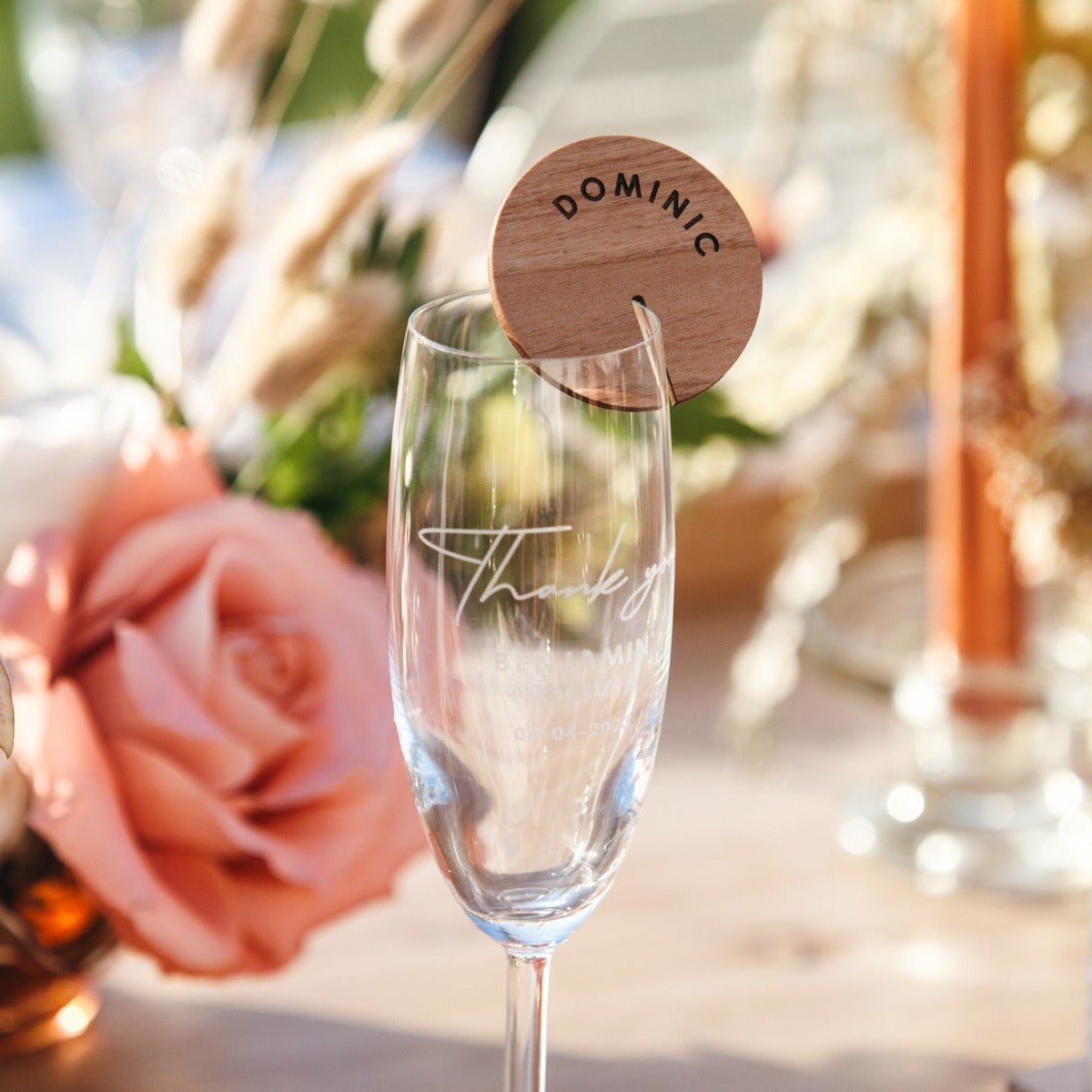 Round Wooden Place Cards for Glassware